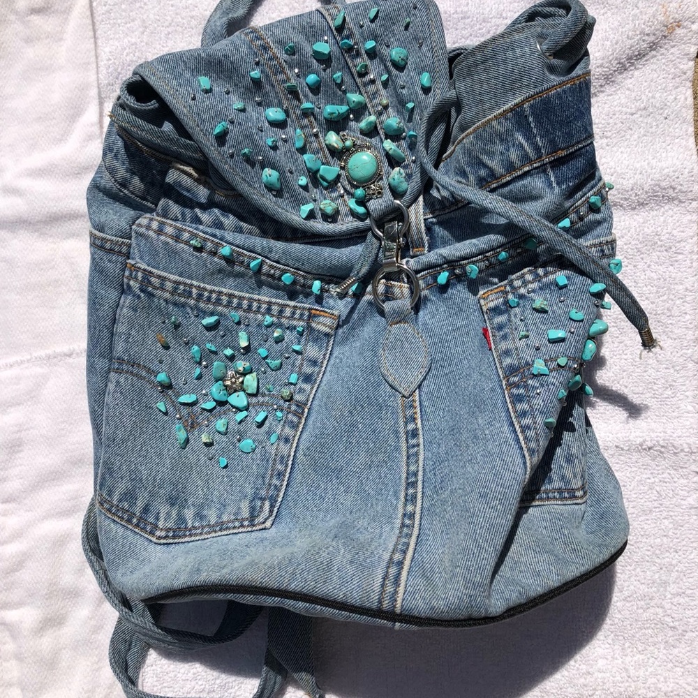 Jean back pack with embroidered stones